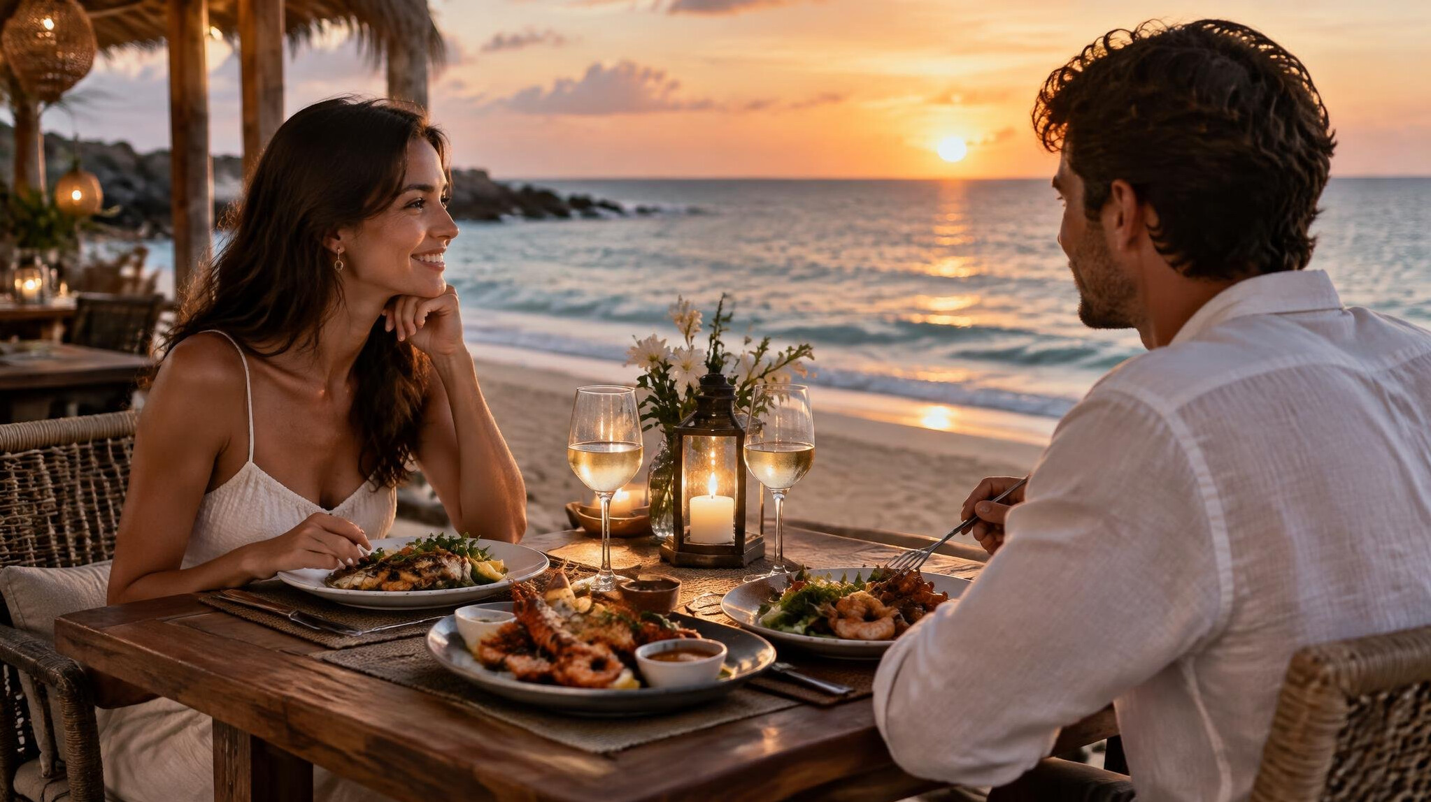 couple dining by the sea