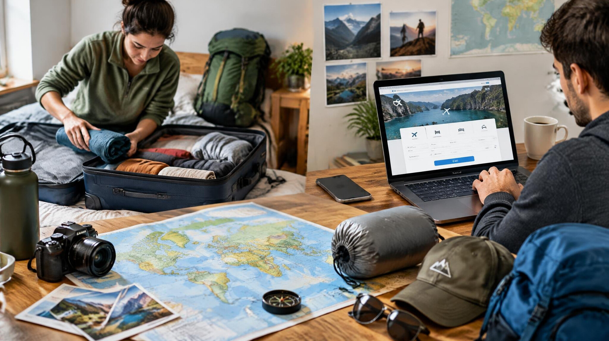 traveler packing suitcase