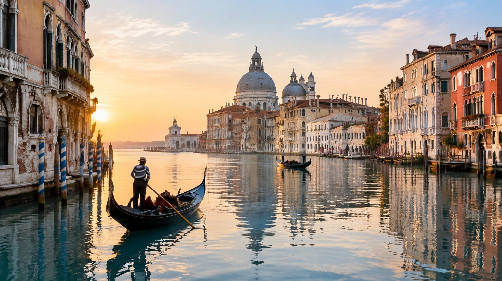 Venice canal with gondolas and historic buildings