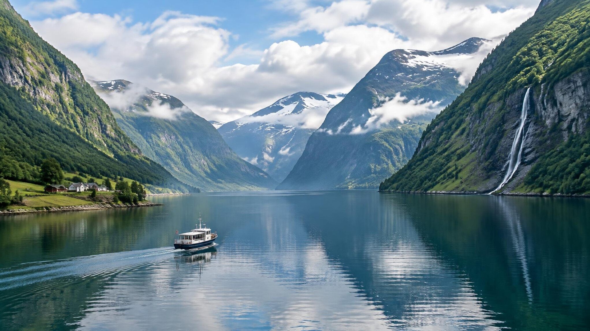 Calm lake between steep mountains like a Norwegian fjord