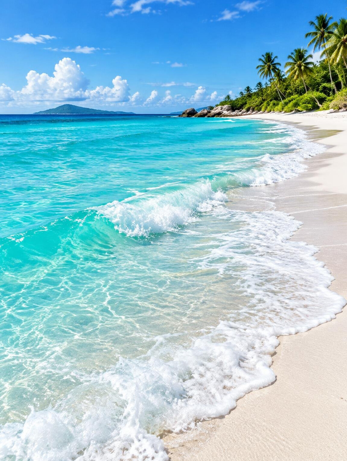 Turquoise ocean waves on a tropical beach
