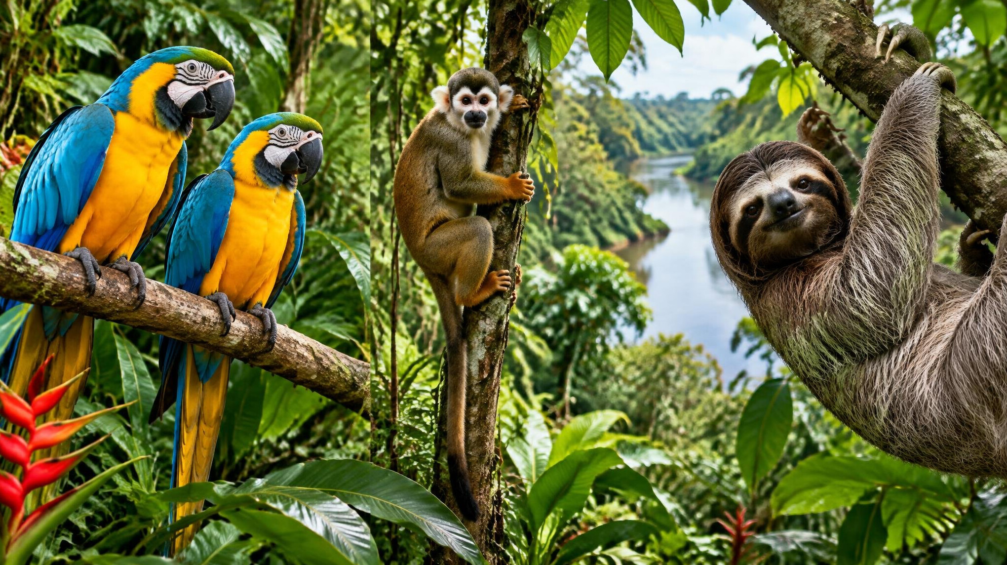 colorful parrots in jungle